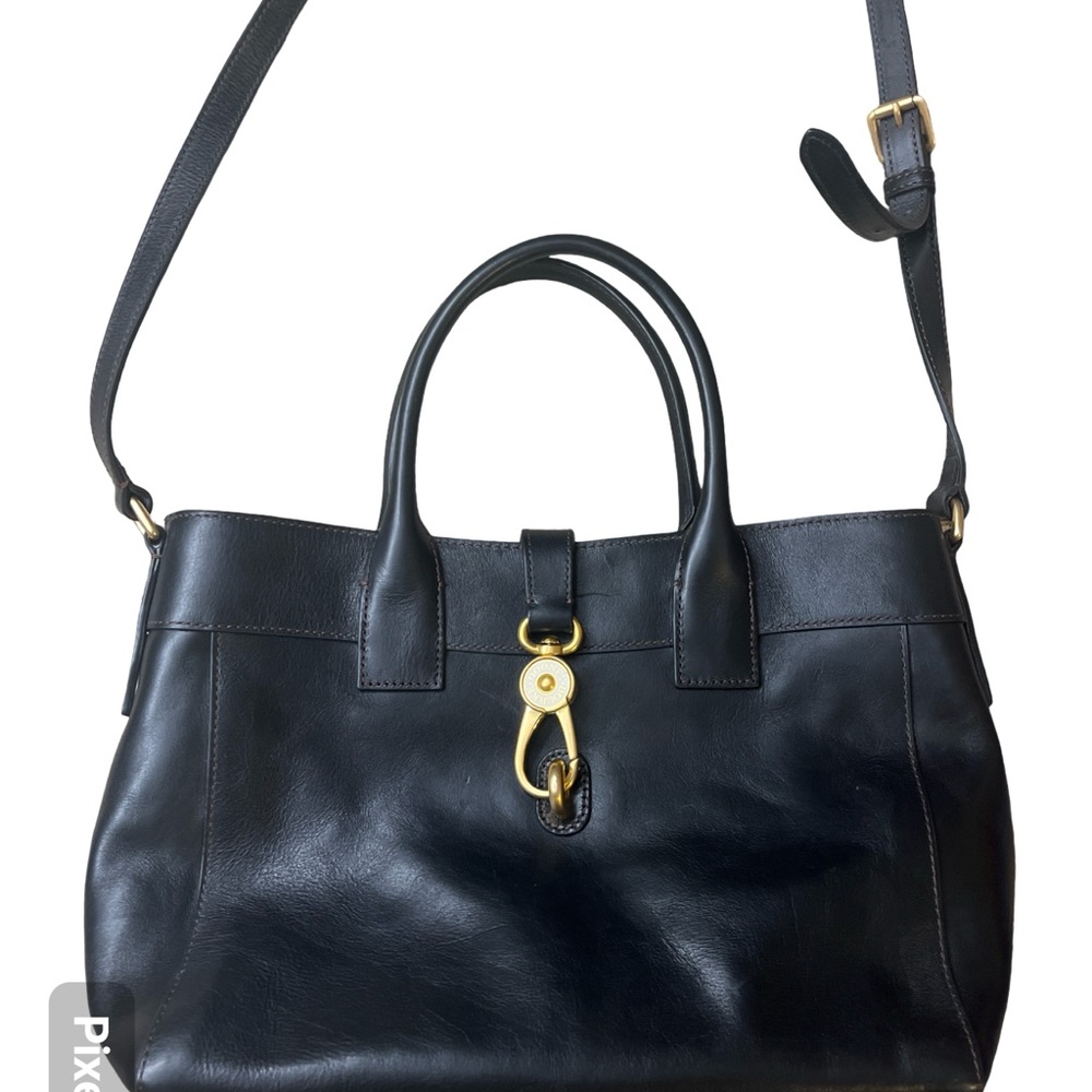 Dooney & Bourke Black Leather Shoulder Bag with Gold Accents